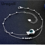925 Sterling Silver Anklet Fish Crystal Round Beads Anklet Women Ankle Bracelet