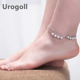 925 Sterling Silver Anklet Frosted Round Beads Anklet for Women