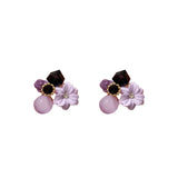 Purple Crystal Flower Stud Earrings Wedding Party Elegance Set