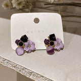 Purple Crystal Flower Stud Earrings Wedding Party Elegance Set