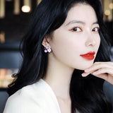 Purple Crystal Flower Stud Earrings Wedding Party Elegance Set