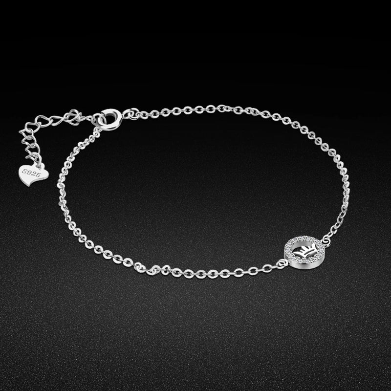 Noble S925 Sterling Silver Bracelet Crown Pendant for Women