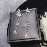 Noble Silver Butterfly Drop Zircon Tassel Dangle Earrings