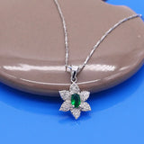 925 Silver CZ Green Zircon Pendant Necklace for Women