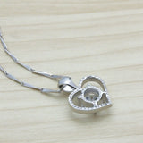 Noble Silver Heart Pendant Necklace CZ Zircon Inlaid Silver Chain 41-43-46CM