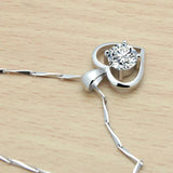 Noble Silver Heart Pendant Necklace CZ Zircon Inlaid Silver Chain 41-43-46CM