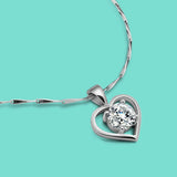 Noble Silver Heart Pendant Necklace CZ Zircon Inlaid Silver Chain 41-43-46CM