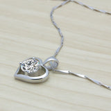 Noble Silver Heart Pendant Necklace CZ Zircon Inlaid Silver Chain 41-43-46CM