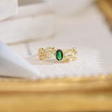 Emerald Crystal Open Ring 14K Real Leaf Shape Zircon Lady Rings Wedding Jewelry