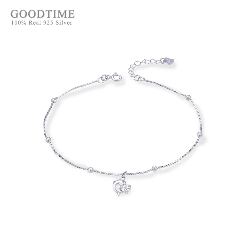 925 Sterling Silver Dolphin Zircon Anklet for Girls