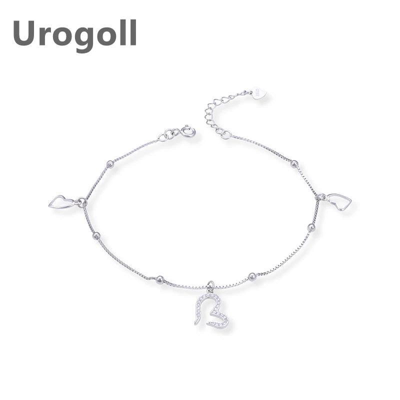 925 Sterling Silver Zircon Beads Love Anklet for Foot