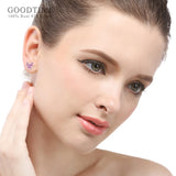 Rose Butterfly Stud Earrings Zircon Silver Earrings