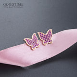 Rose Butterfly Stud Earrings Zircon Silver Earrings