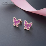 Rose Butterfly Stud Earrings Zircon Silver Earrings