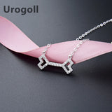 925 Sterling Silver Double Heart Chain Pendant Necklace Zircon Chain