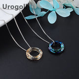 Noble Women 925 Sterling Silver Necklace Circle Crystal Pendant Chain