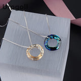 Noble Women 925 Sterling Silver Necklace Circle Crystal Pendant Chain