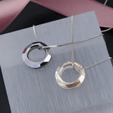 Noble Women 925 Sterling Silver Necklace Circle Crystal Pendant Chain