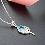 925 Sterling Silver Necklace Leaf Zircon Pendant Crystal Chain Jewelry