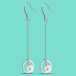 Noble Women's 925 Silver Earrings Freshwater Pearl Dangle Charming Jewelry
