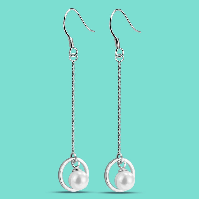 Noble Women's 925 Silver Earrings Freshwater Pearl Dangle Charming Jewelry