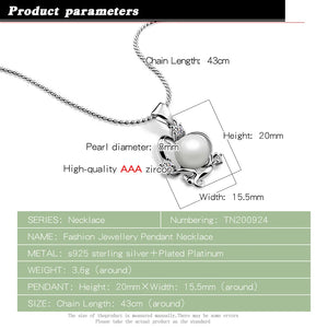 Noble Women's Pearl Pendant Necklace-Sterling Silver Necklace