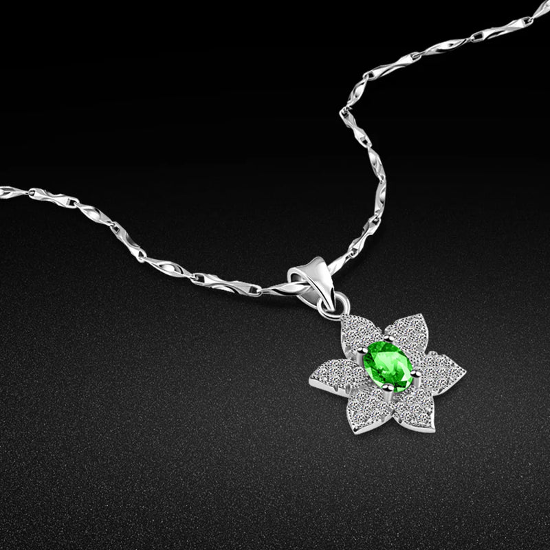 Noble Women's 925 Sterling Silver Green Zircon Necklace