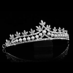 Bridal Pearl Tiara Crown Rhinestone Veil Headband