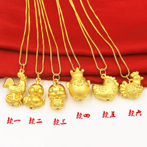 Euro 3d Zodiac Chicken Baby Plated Golden Chicken Pendant Necklace