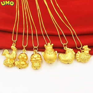 Euro 3d Zodiac Chicken Baby Plated Golden Chicken Pendant Necklace