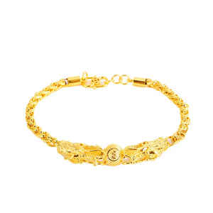 14k Bead Chain Bracelet Double Dragon Ornament Gift