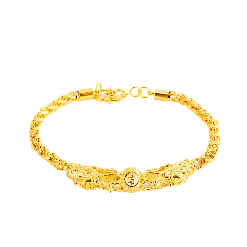 14k Bead Chain Bracelet Double Dragon Ornament Gift