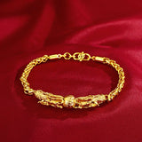 14k Bead Chain Bracelet Double Dragon Ornament Gift