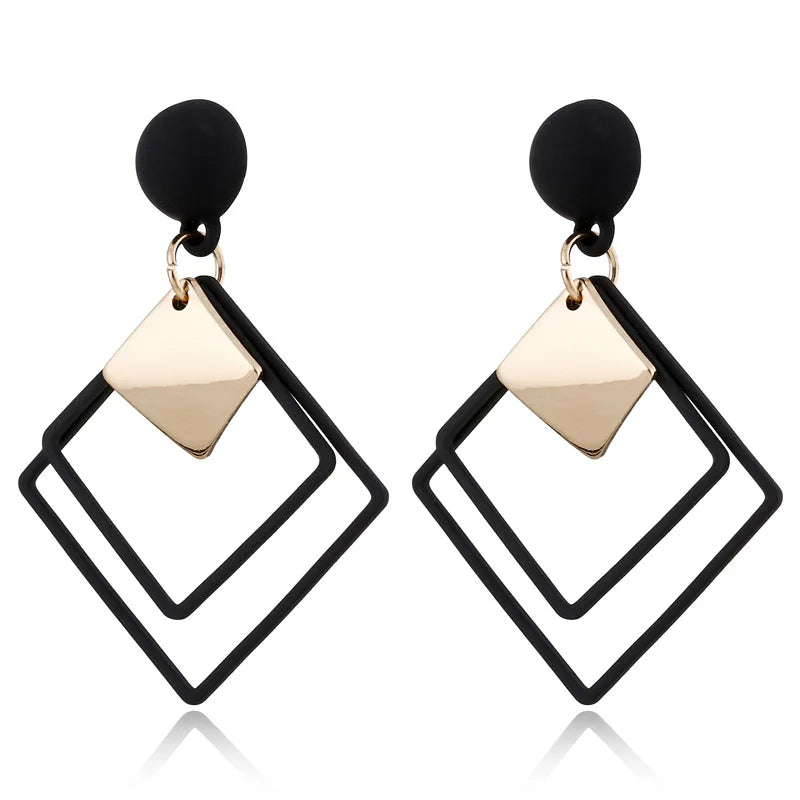 Matte Square Pendant Clip On Earrings Geometric Ear Clips Female