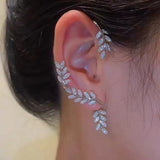 Crystal Leaves Ear Clips Silver Ear Cuff Women Clip Earrings