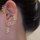 Crystal Leaves Ear Clips Leaf Ear Cuff Silver CZ Earrings