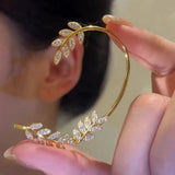 Crystal Leaves Ear Clips Leaf Ear Cuff Silver CZ Earrings