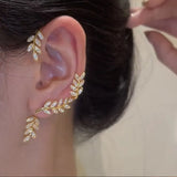 Crystal Leaves Ear Clips Silver Ear Cuff Women Clip Earrings