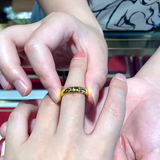 18K Golden Glossy Ring, Couple Engagement Wedding Silver 925 Jewelry