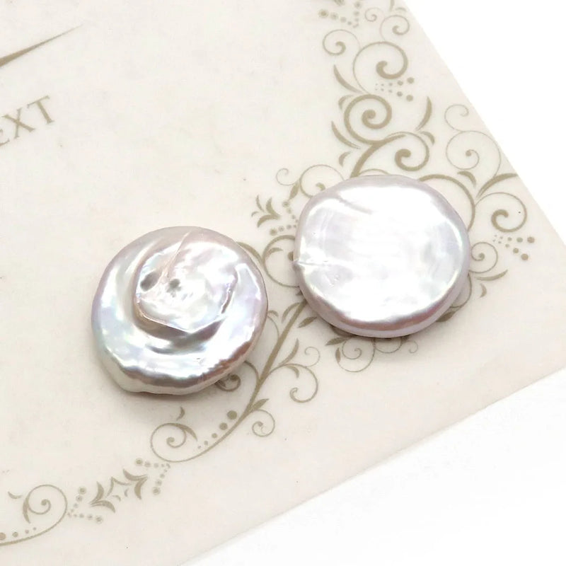Natural Freshwater Pearl Pendant 19-20mm Round Flat Cultured Pearl Button Beads