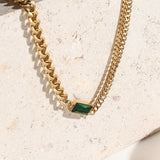 18K Plated Emerald CZ Cuban Chain Choker Necklace
