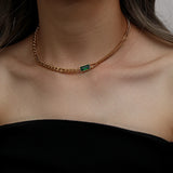 18K Plated Emerald CZ Cuban Chain Choker Necklace