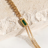 18K Plated Emerald CZ Cuban Chain Choker Necklace