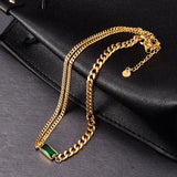 18K Plated Emerald CZ Cuban Chain Choker Necklace