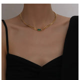18K Plated Emerald CZ Cuban Chain Choker Necklace