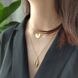 925 Silver Nordic Shell Pendant Necklace, 18K Yellow Short Chain for Women