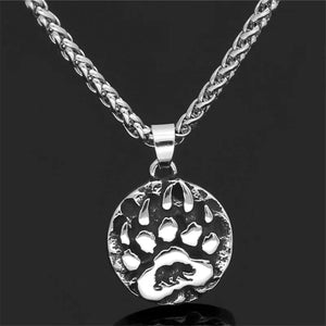 Nordic Viking Bear Paw Print Pendant Stainless Steel Necklace Vintage Jewelry