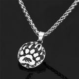 Nordic Viking Bear Paw Print Pendant Stainless Steel Necklace Vintage Jewelry