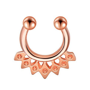 Faux Nose Ring CZ Rose Silver Non Piercing Clip On Body Jewelry