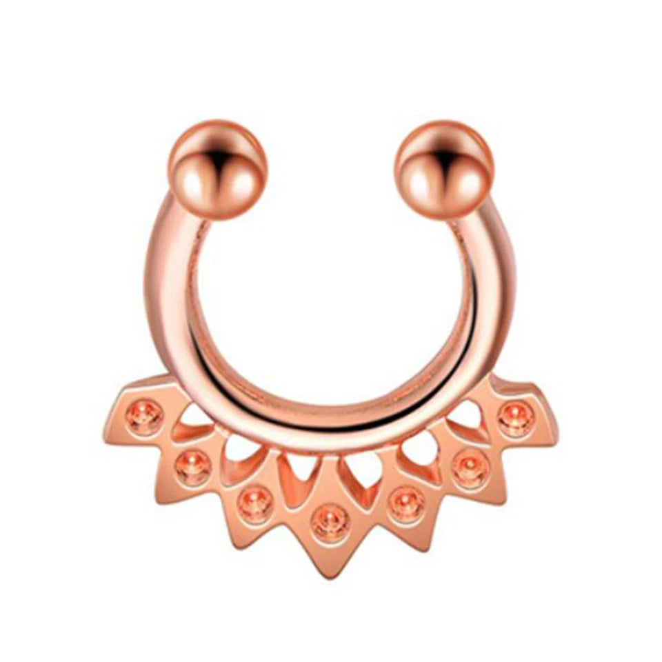 Faux Nose Ring CZ Rose Silver Non Piercing Clip On Body Jewelry